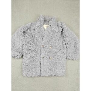 Free People Jacket‎ Womens XS Gray Faux Fur Teddy Double Breasted Lined Short